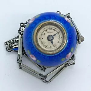 Reloj Colgante Vintage Antiguo Lucerna Suizo Esmalte Azul Funcionando Plata - Imagen 1 de 7
