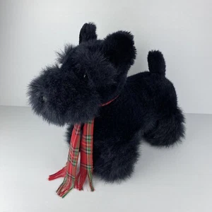 Dakin Scottish Terrier Dog Plush Vintage 1986 Black Scottie Puppy Scarf 37cm - Picture 1 of 13