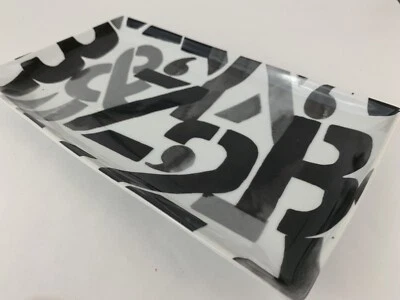 Rare Crate & Barrel Template Rectangle Tray White Black Gray EUC HTF - Image 1 of 4