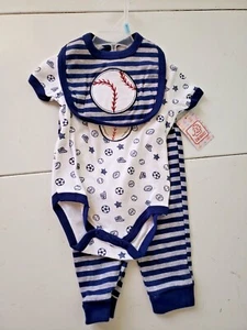 Baby Boys Swiggles 3 Piece Baseball shirt, Pants & Bib Set Sizes 0/3, 3/6, 6/9 - Picture 1 of 5