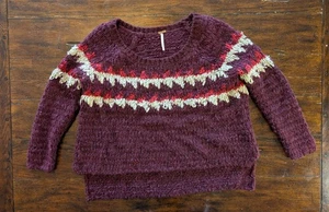 Free People Sweater Small Striped Maroon Chunky Knit Boho - Picture 1 of 10