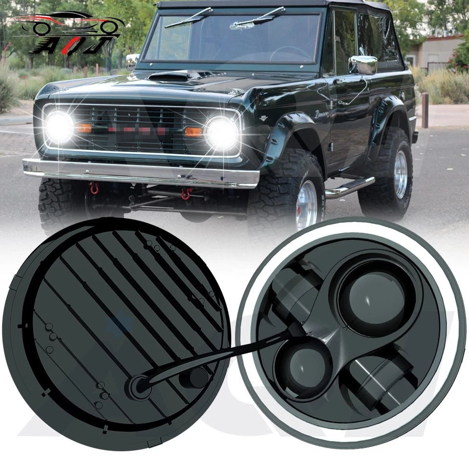 Pair 7" inch Round LED Headlights Turn Signal DRL Lamp For Ford Bronco 1966-1978 - Изображение 1 из 4