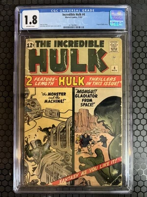Incredible Hulk #4 CGC 1.8 - 4th App Hulk Kirby Stan Lee, 1962 Marvel Comics  - Image 1 of 2