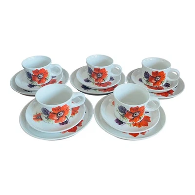 Set of 5 Barker Bros Royal Tudor Ware Ironstone Coffee Cups & Saucers – Floral - Image 1 of 4