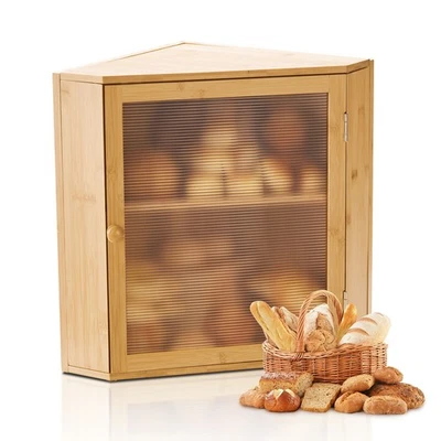 Corner Bread Box for Kitchen Counter Double Layer Bamboo Storage Container - Image 1 of 4