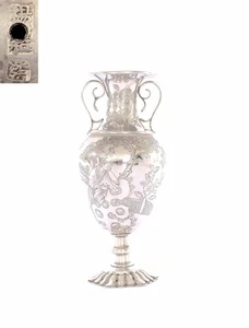 1930's Chinese Solid Silver 126G Vase Lady Figure Figurine Bird Scallop Foot Mk - Picture 1 of 16