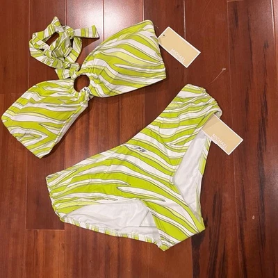Nuevo Conjunto de Bikini Michael Kors Dos Piezas Verde Blanco Lima Rayas Natación Talla L Nuevo con Etiquetas Foto 1 de 4