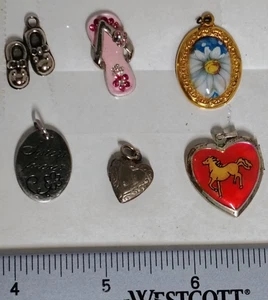 6 Charms - includes 2 lockets, pair shoes, Sisters Forever, Shoes w/Gems, flower - Picture 1 of 7