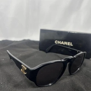 Authentic CHANEL Black Oval Sunglasses with CC Logo - Picture 1 of 11
