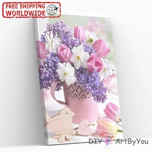 Pastel Flower Paint By Numbers Canvas Art Draw Artist Painting Oil Kit Home Wall - Picture 1 of 9