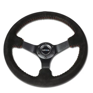 NRG Reinforced 35cm 3"Deep Dish Suede Red Stitch Steering Wheel RST-036MB-S-RD - Picture 1 of 5