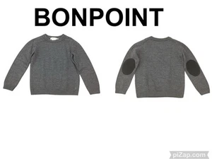 BONPOINT BOYS 6 GRAY WOOL KNIT CREW NECK PULLOVER SWEATER ELBOW PATCH - Picture 1 of 10