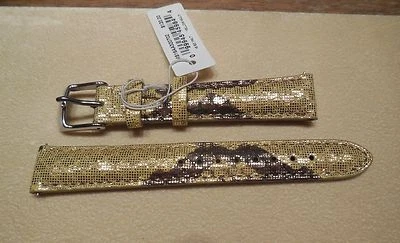 Correa de reloj Michele nueva con etiquetas - cuero metálico dorado de 16 mm con textura de serpiente Foto 1 de 4