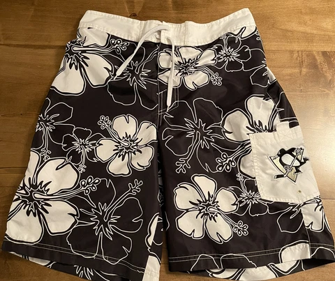 Pittsburgh Penguins Mens Size Medium Floral Print Swim Trunks Board Shorts  EUC Cover