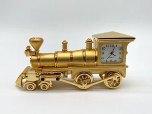 Miniature Quartz Clock Brass Gold Steam Train Engine Locomotive Untested - Picture 1 of 9
