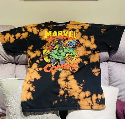 Camiseta masculina tingida preta Marvel Comics Hulk Homem de Ferro Capitão América tamanho G - Imagem 1 de 4