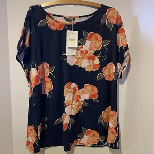 Bloomchic Short Sleeve Blue Flowered Womens Shirt Blouse Size 14-16 Or L/XL - Picture 1 of 4