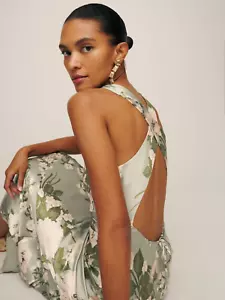Reformation Green Floral Wedding Guest / Bridesmaid Silk Long Maxi Dress - Picture 1 of 5