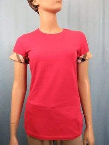 NWT BURBERRY ANCHOLME RED STRETCH COTTON NOVA CHECK CUFF SLEEVE T SHIRT M - Picture 1 of 12