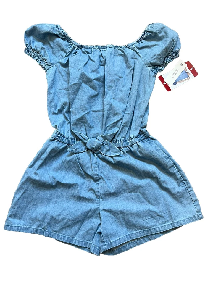 GAP Girl's Soft Jeans Short Puff Sleeve One Piece Romper (Light Wash 8)