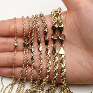 10K Gelbgold hohl diamantgeschliffenes Seil Halskette Kette 2-7 mm 16-30 Zoll - Glied Herren Damen - Bild 1 von 32