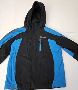 COLUMBIA YOUTH BOYS RAIN WINDBREAKER LIGHT JACKET BLUE & BLACK - Picture 1 of 8