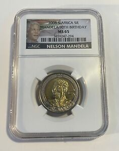 2008 South Africa 5 rand NELSON MANDELA 90th Birthday Coin NGC MS65