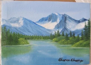 Pintura al óleo original - Paisaje - firmada por el artista - Estilo Bob Ross - Imagen 1 de 1