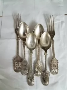 9 Antique Republic of Chile Heavy alpaca silver spoons & forks figural flatware - Picture 1 of 12