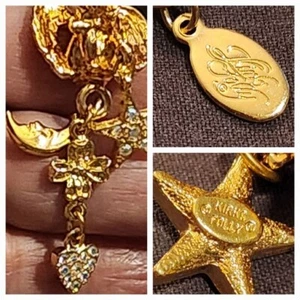Vintage Kirks' Folly 32" Necklace W/Star Moon Heart Angel Dangles Crystals - Picture 1 of 10