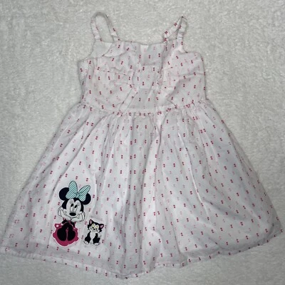 White Disney Minnie Mouse toddler Dress with Pink Dots 4 w/ lining - Image 1 of 4