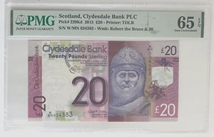 SCOTLAND CLYDESDALE - PICK 229Kd - 20 POUNDS - PMG GEM UNC 65 EPQ - ROBERT BRUCE - Picture 1 of 2