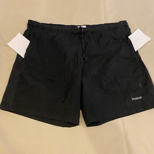 Reebok Adult L (30) Black Grey Logo 3 Pockets Nylon Drawstring Shorts - Picture 1 of 10