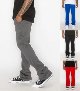 Men's Solid Flare Stacked Drawstring Sweatpants Track Pants - Picture 1 of 14