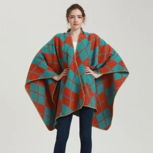 Cashmere Like Poncho Blanket Wrap Shawl Cape Rhombus Leopard Houndstooth Fish AA - Picture 1 of 64