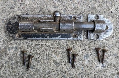 4" Vintage Antique Old Steel Door Privacy Slide Bolt Latch Barrel Lock Lockset - Image 1 of 4