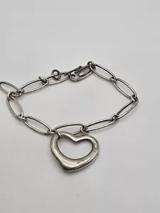 Tiffany & Co Sterling Silver Elsa Peretti Open Heart Oval Link Chain Bracelet 7” - Picture 1 of 16