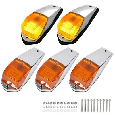 5 Cab Roof Marker Lights For Peterbilt Kenworth Freightliner 31 LED Amber Chrome - Image 1 of 4