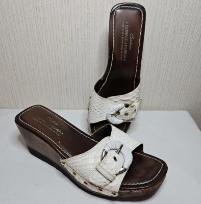 Sandalias de cuña de madera Donald Pliner para mujer 7 zuecos de cuero blanco cremoso Italia Foto 1 de 4