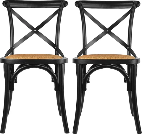 Set of 2 Black Mid Century Modern Farmhouse Antique Cross Back Chair with X Back Cover