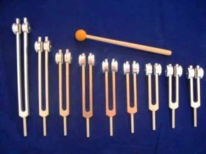 Ensemble de 9 diapas/accordeurs solfège sacré pondérés + maillet pour thérapie sonore - Photo 1 sur 1