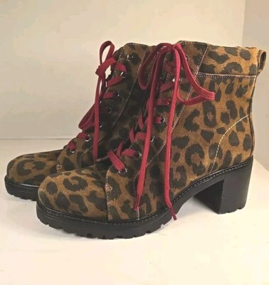  Vince Camuto Gaviana Leather Leopard Print Side-Zip Ankle Boots Shoes 7M - Image 1 of 4