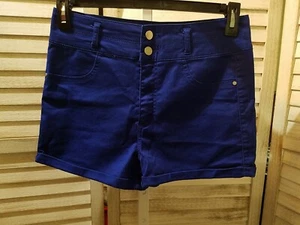 Love Fire Womens Shorts Size 11 Blue Double Button Cuffed Stretch Juniors - Picture 1 of 11