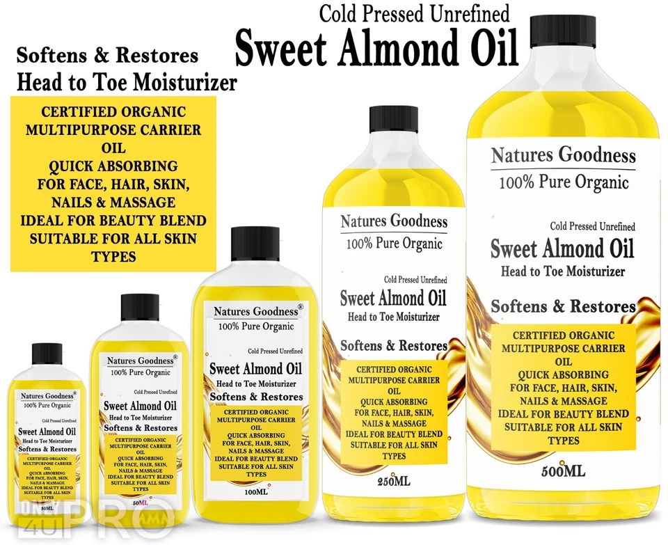 NATURES GOODNESS Sweet Almond Oil Organic Cold Pressed Ideal for Massage Skin & Haircare DIY