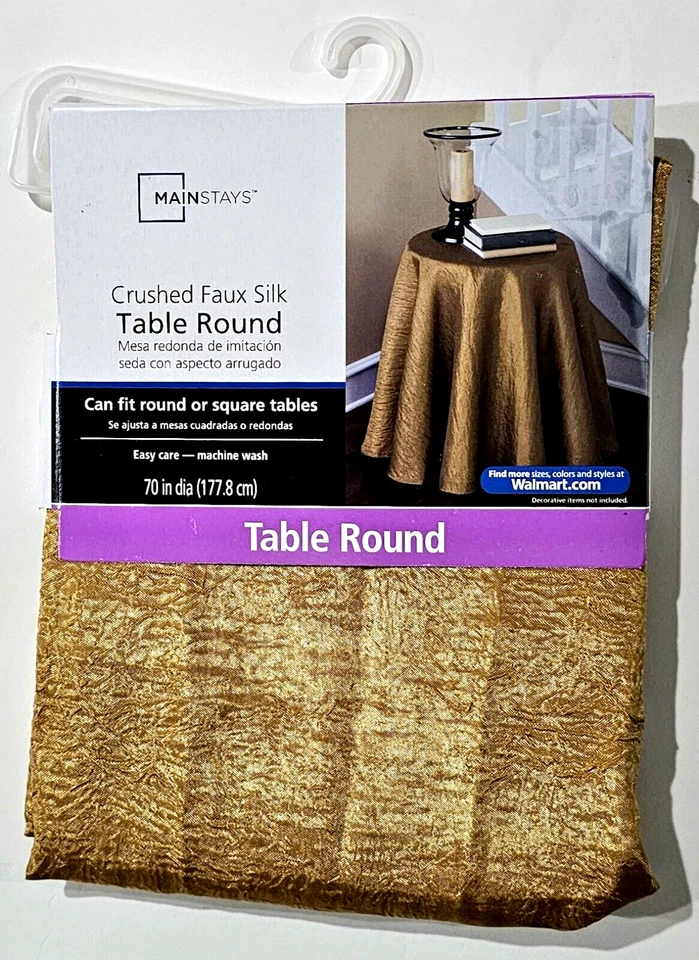 Mainstays Crushed Faux Silk Table Round Easy Care 70in Diameter Gold - Image 1 of 1