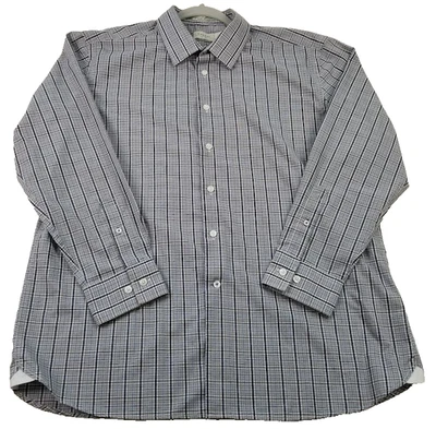 Haggar Button Up Shirt Men’s XL 17 32 33 Brown Blue Plaid Long Sleeves Fitted - Image 1 of 4