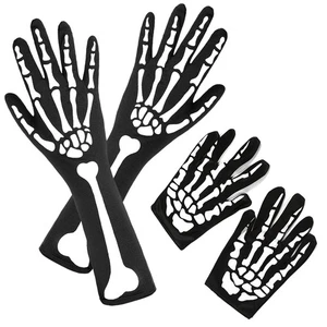 2 Paar Halloween Skeleton Handschuhe mit Skeleton Armmanschette Vollfinger 1011 - Bild 1 von 10