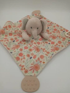 Luxe & Willow Pink Elephant Coral Flowers Security Blanket Lovey Rattle Teether - Picture 1 of 9