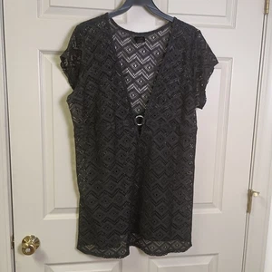 Catalina Damen Schwimmen Überziehen Größe 1X 16 Schwarz Spitze Kurzarm - Bild 1 von 3