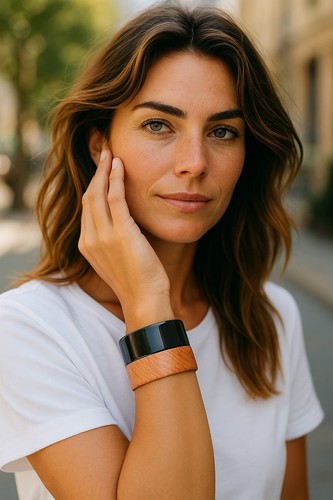 Bracciale Michael Kors braccialetto largo bicolore resina nera